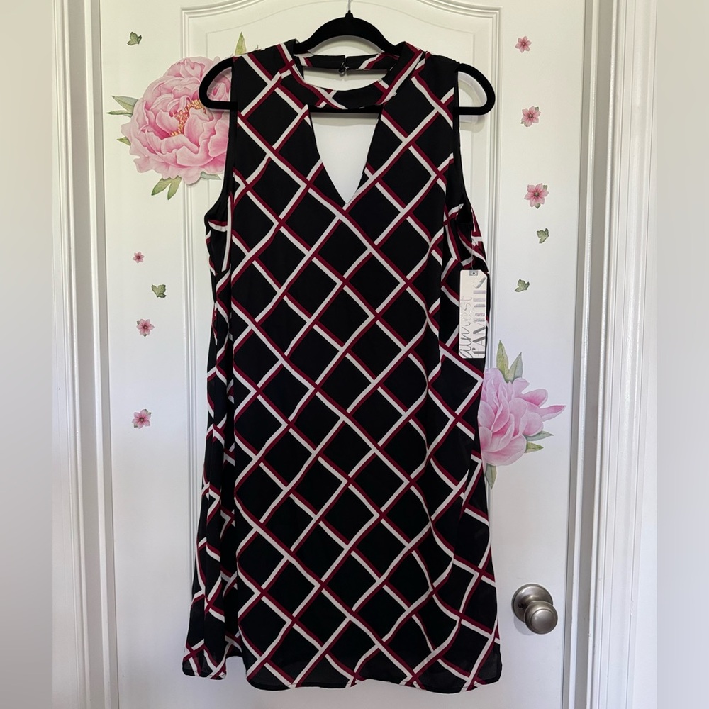 Almost Famous Black and White Geometric Halter Sheath Dress